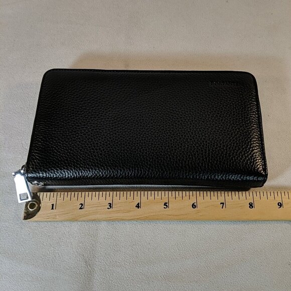 Bostanten Leather Zip Around Wallet Black RFID Blocking Pebbled Silver NWOT Card - Picture 10 of 11